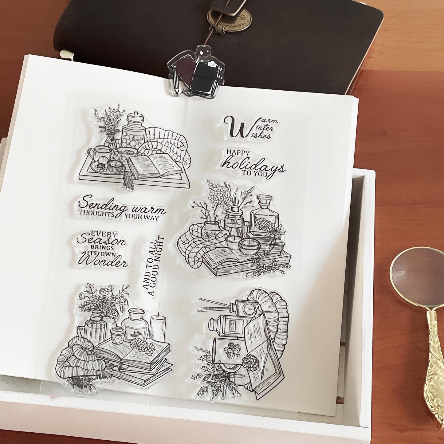Cozy Winter Autumn HolidayJournal Clear Stamp | Reading Book Self Care Craft Transparent Rubber Stamps | Card Making Scrapbooking Supplies