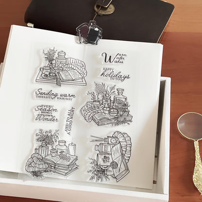 Cozy Winter Autumn HolidayJournal Clear Stamp | Reading Book Self Care Craft Transparent Rubber Stamps | Card Making Scrapbooking Supplies
