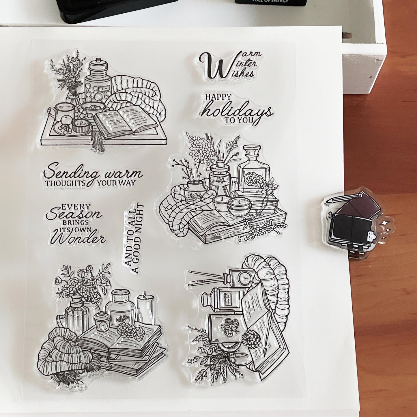 Cozy Winter Autumn HolidayJournal Clear Stamp | Reading Book Self Care Craft Transparent Rubber Stamps | Card Making Scrapbooking Supplies