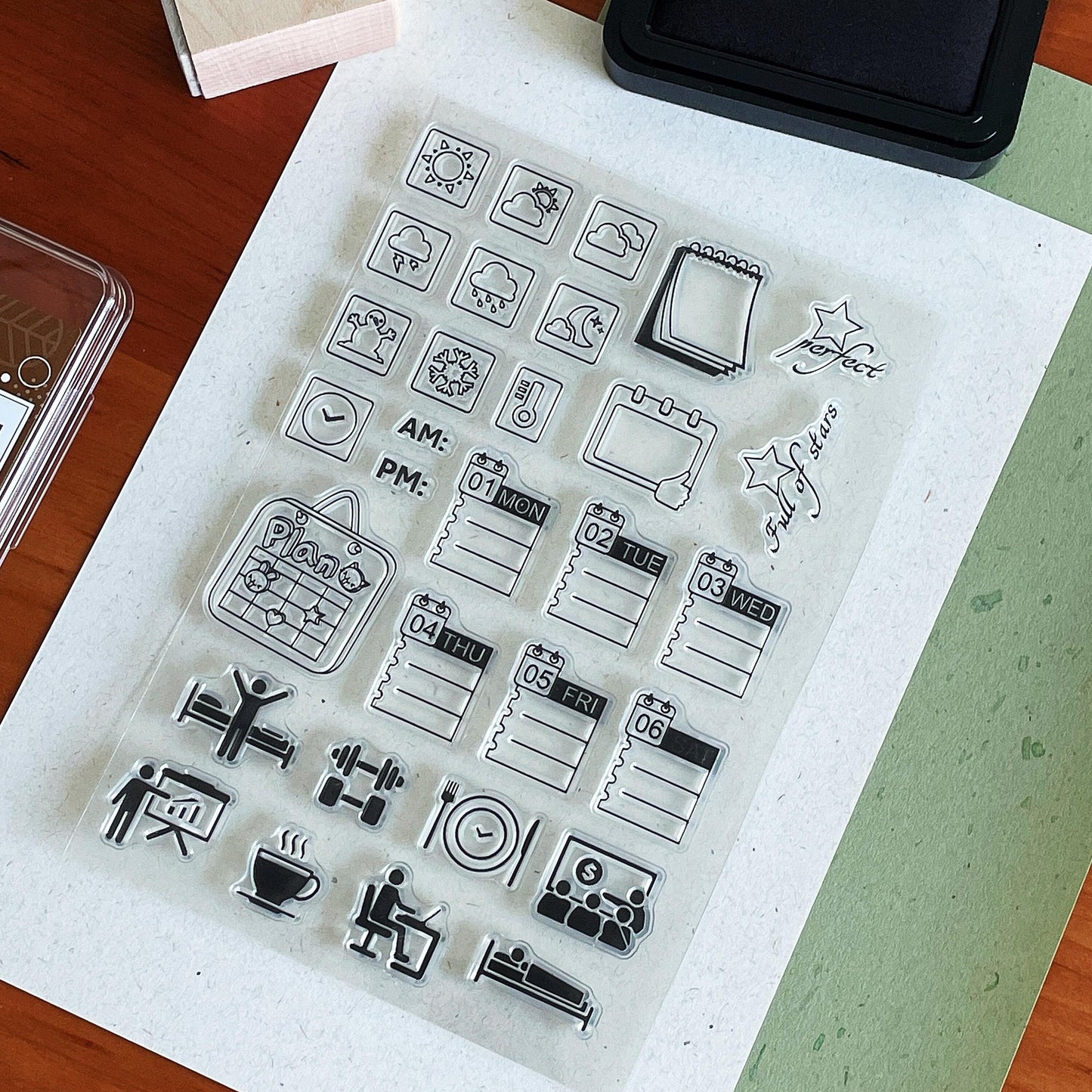 Weather Daily Routine Clear Stamp | Work Plan Transparent Rubber Stamps | Bullet Journal Planner Accessories Journaling Supplies