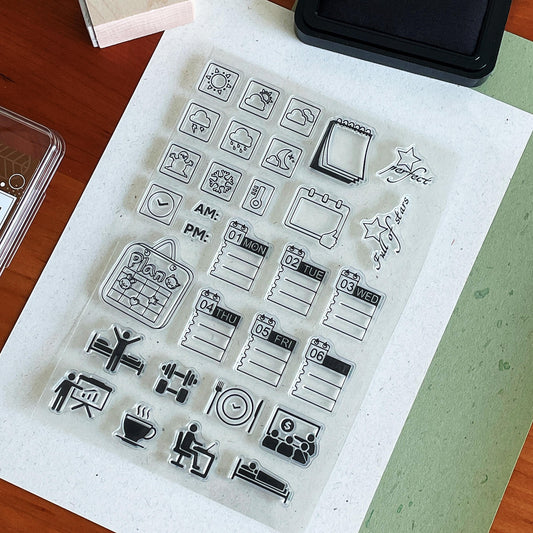 Weather Daily Routine Clear Stamp | Work Plan Transparent Rubber Stamps | Bullet Journal Planner Accessories Journaling Supplies
