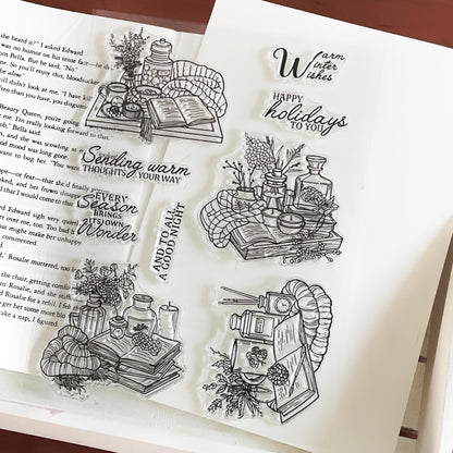 Cozy Winter Autumn HolidayJournal Clear Stamp | Reading Book Self Care Craft Transparent Rubber Stamps | Card Making Scrapbooking Supplies