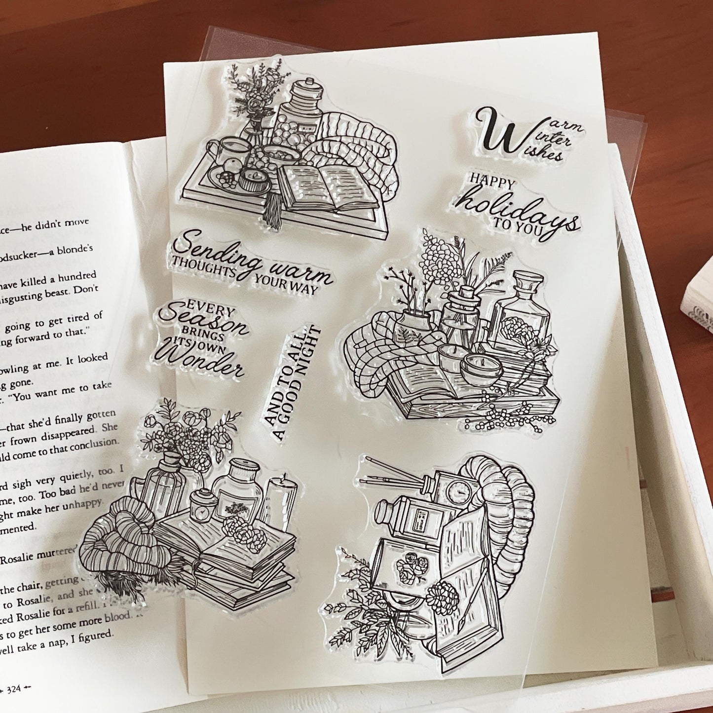 Cozy Winter Autumn HolidayJournal Clear Stamp | Reading Book Self Care Craft Transparent Rubber Stamps | Card Making Scrapbooking Supplies