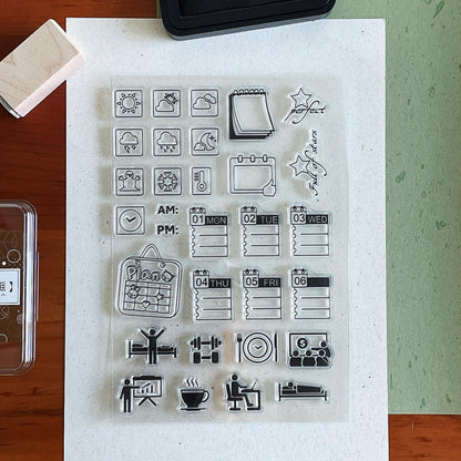 Weather Daily Routine Clear Stamp | Work Plan Transparent Rubber Stamps | Bullet Journal Planner Accessories Journaling Supplies