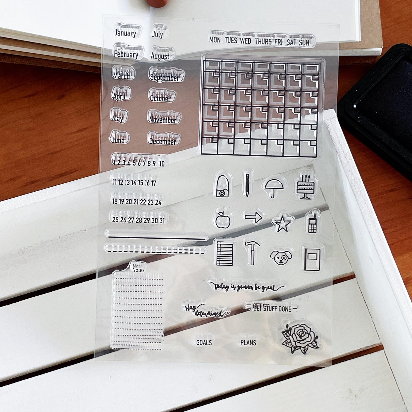 Month Week Date Icon Calendar Clear Stamp | Daily Plan Transparent Rubber Stamps | Bullet Journal Planner Accessories Journaling Supplies