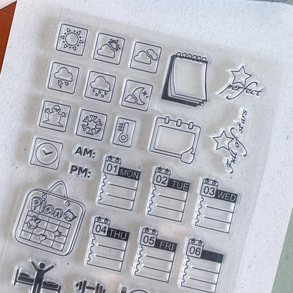 Weather Daily Routine Clear Stamp | Work Plan Transparent Rubber Stamps | Bullet Journal Planner Accessories Journaling Supplies
