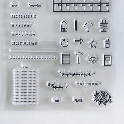 Month Week Date Icon Calendar Clear Stamp | Daily Plan Transparent Rubber Stamps | Bullet Journal Planner Accessories Journaling Supplies