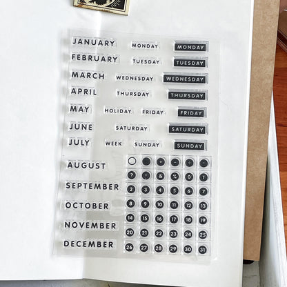 Month Week Date Calendar Clear Stamp | Daily Plan Transparent Rubber Stamps | Bullet Journal Planner Accessories Journaling Supplies