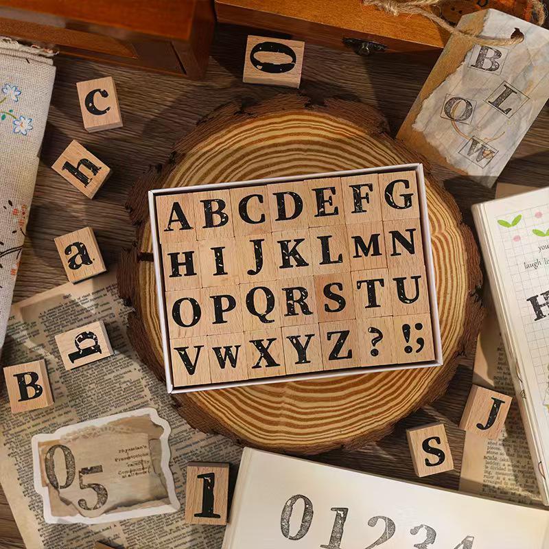 Wooden Alphanumeric Stamp Set | Uppercase Lowercase Letter Number Stamps for Planner Journal | Scrapbooking Supplies | Bullet Journal Stamp