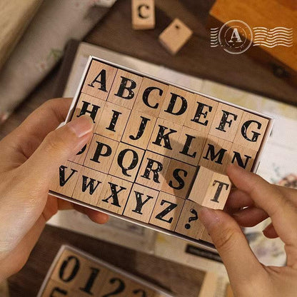 Wooden Alphanumeric Stamp Set | Uppercase Lowercase Letter Number Stamps for Planner Journal | Scrapbooking Supplies | Bullet Journal Stamp