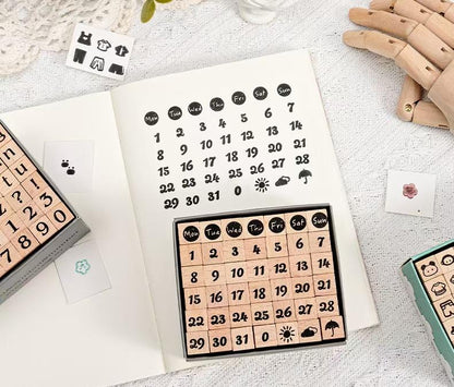 Cute Wooden Alphanumeric Stamp Set | Letter Number Icon Stamps for Planner Journal | Scrapbooking Supplies