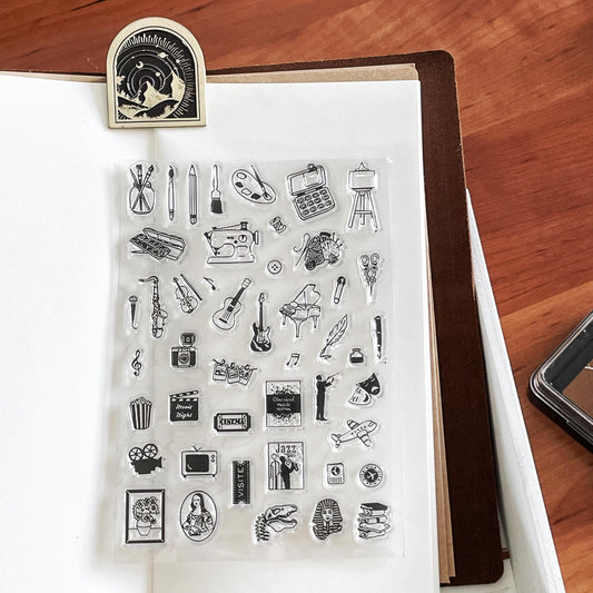 Hobby Clear Stamp | Mini Icon Arts Painting Music Crafts Movie Travel Transparent Rubber Stamps | Bullet Journal Planner Accessories