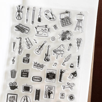Hobby Clear Stamp | Mini Icon Arts Painting Music Crafts Movie Travel Transparent Rubber Stamps | Bullet Journal Planner Accessories