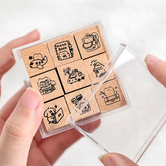Happy Puppy Cat Mini Rubber Stamp | Cute Wooden Stamp Set | Daily Plan Planner Bullet Journal Stamp