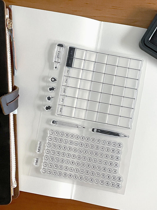 Habit Tracker Calendar Clear Stamp | Monthly Plan Transparent Rubber Stamps | Time Tracker | Bullet Journal Schedule Planner Supplies