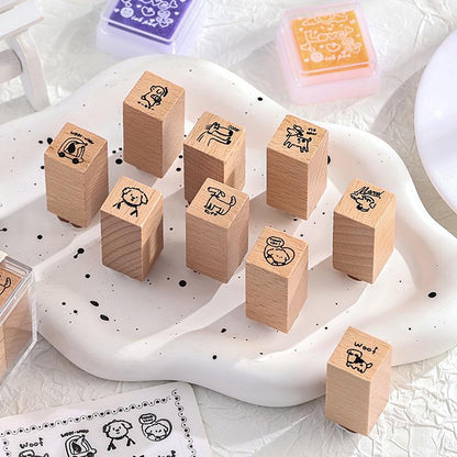 Happy Puppy Cat Mini Rubber Stamp | Cute Wooden Stamp Set | Daily Plan Planner Bullet Journal Stamp