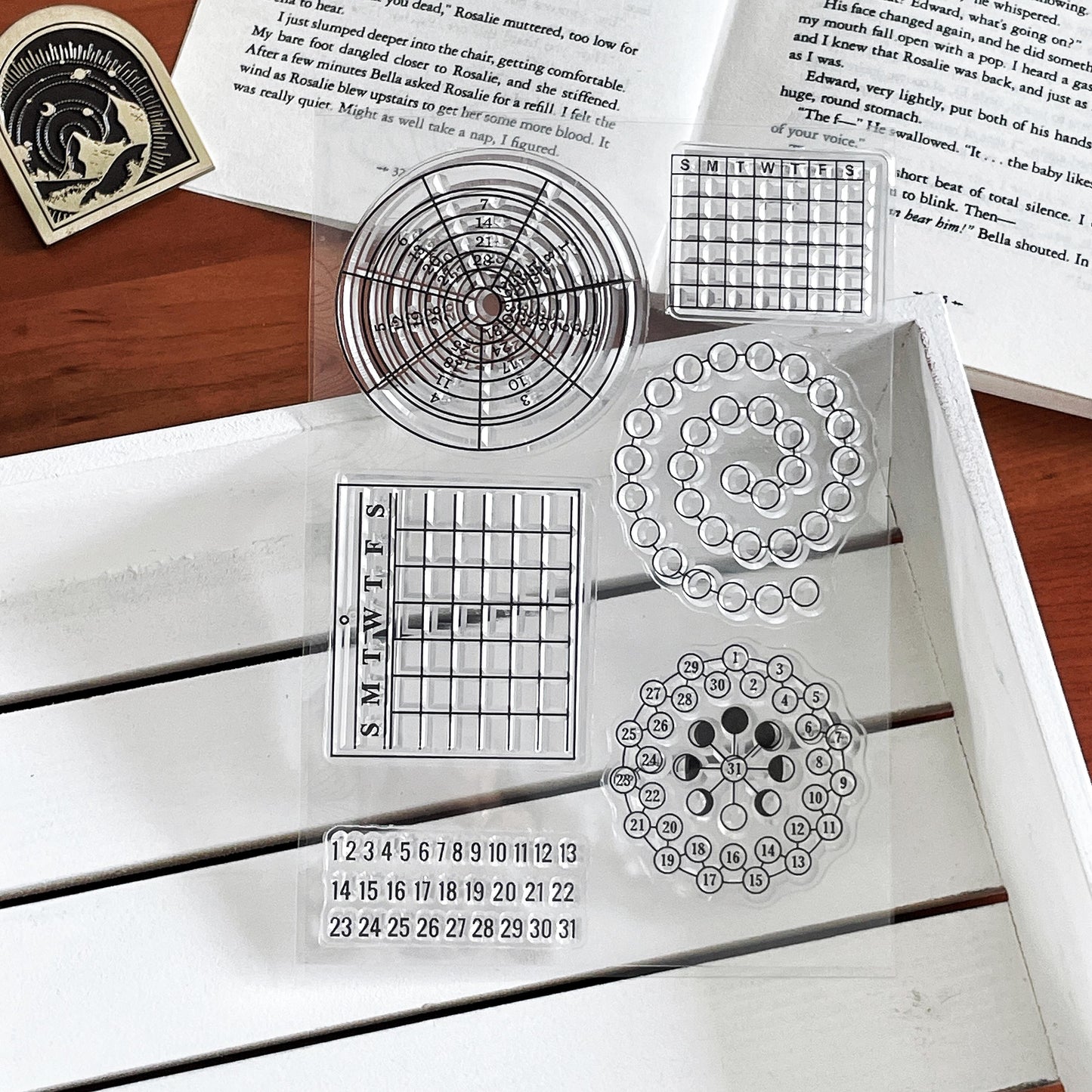Circular Habit Tracker Clear Stamp | Calendar Weekly Plan Transparent Rubber Stamps | Bullet Journal Planner Accessories