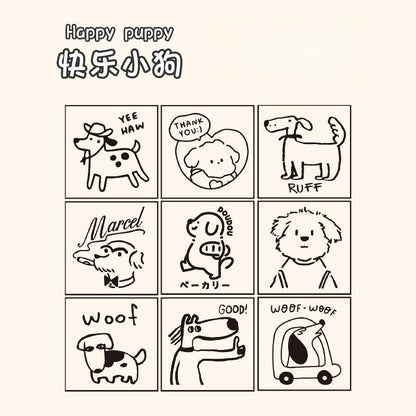 Happy Puppy Cat Mini Rubber Stamp | Cute Wooden Stamp Set | Daily Plan Planner Bullet Journal Stamp