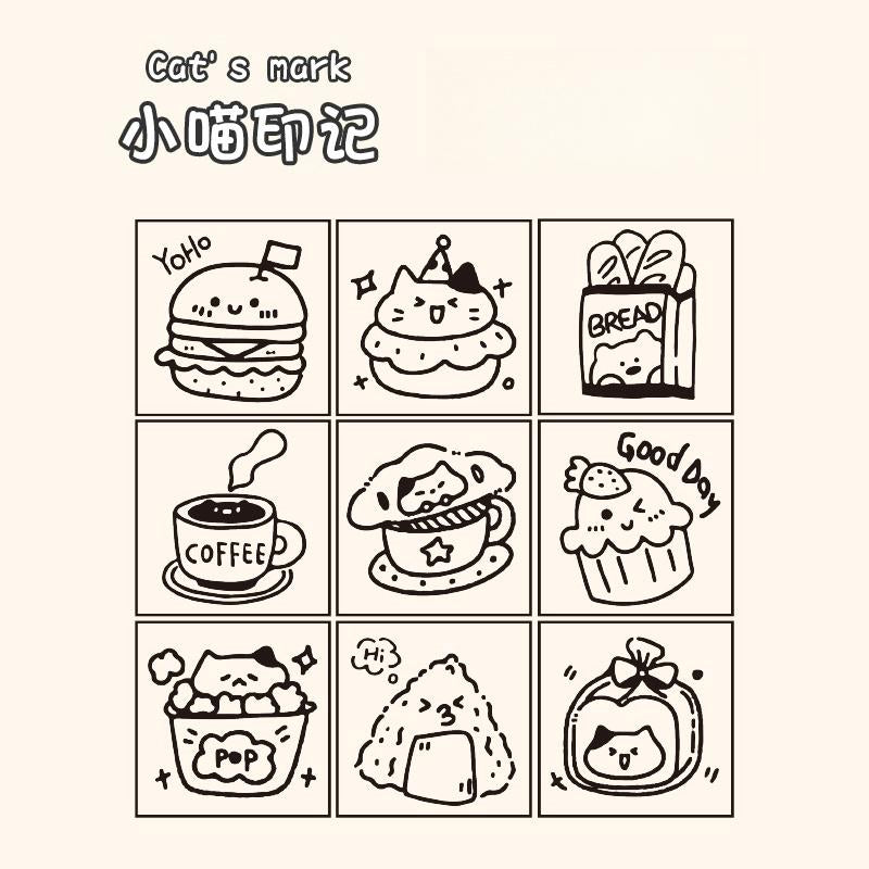 Happy Puppy Cat Mini Rubber Stamp | Cute Wooden Stamp Set | Daily Plan Planner Bullet Journal Stamp