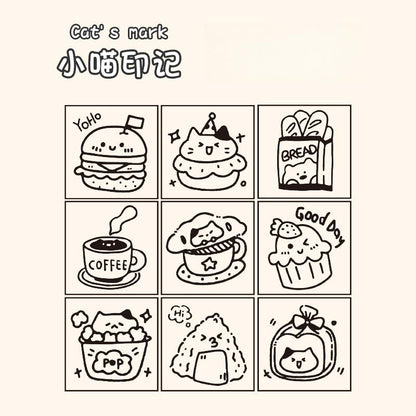 Happy Puppy Cat Mini Rubber Stamp | Cute Wooden Stamp Set | Daily Plan Planner Bullet Journal Stamp