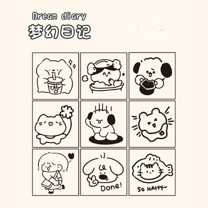 Happy Puppy Cat Mini Rubber Stamp | Cute Wooden Stamp Set | Daily Plan Planner Bullet Journal Stamp