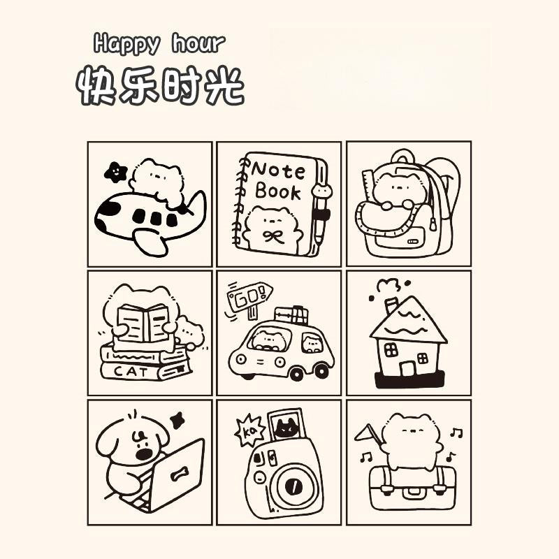 Happy Puppy Cat Mini Rubber Stamp | Cute Wooden Stamp Set | Daily Plan Planner Bullet Journal Stamp