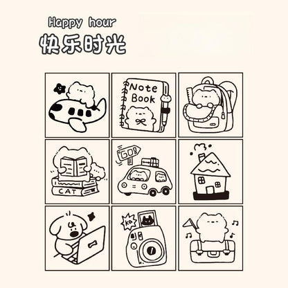 Happy Puppy Cat Mini Rubber Stamp | Cute Wooden Stamp Set | Daily Plan Planner Bullet Journal Stamp