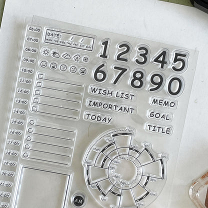 Daily Plan Time Pie Chart Clear Stamp | Timeline Checklist Weather Transparent Rubber Stamps | Bullet Journal Planner Accessories