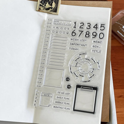 Daily Plan Time Pie Chart Clear Stamp | Timeline Checklist Weather Transparent Rubber Stamps | Bullet Journal Planner Accessories