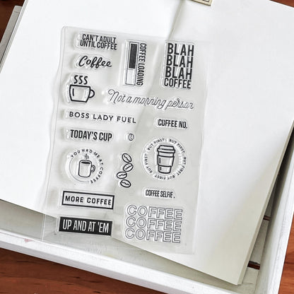 Coffee Lover Clear Stamp | Coffee Beans Cup Quote Transparent Rubber Stamps | Bullet Journal Planner Accessories Card Making