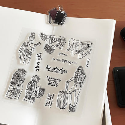 Independent Girl Clear Stamp | Travel Fashion Transparent Rubber Stamps | Bullet Journal Planner Accessories Craft Scrapbooking Supplies