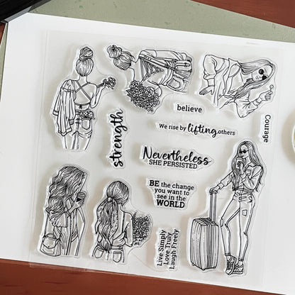 Independent Girl Clear Stamp | Travel Fashion Transparent Rubber Stamps | Bullet Journal Planner Accessories Craft Scrapbooking Supplies