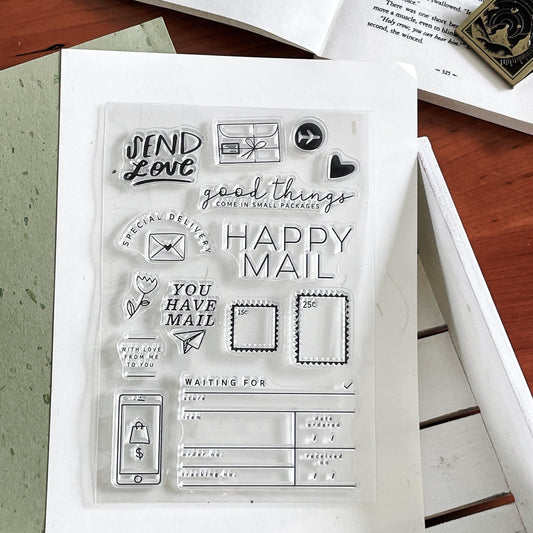 Happy Mail Clear Stamp | Postal Stamp Postage Airmail Package Delivery Transparent Rubber Stamps | Planner Accessories Card Making