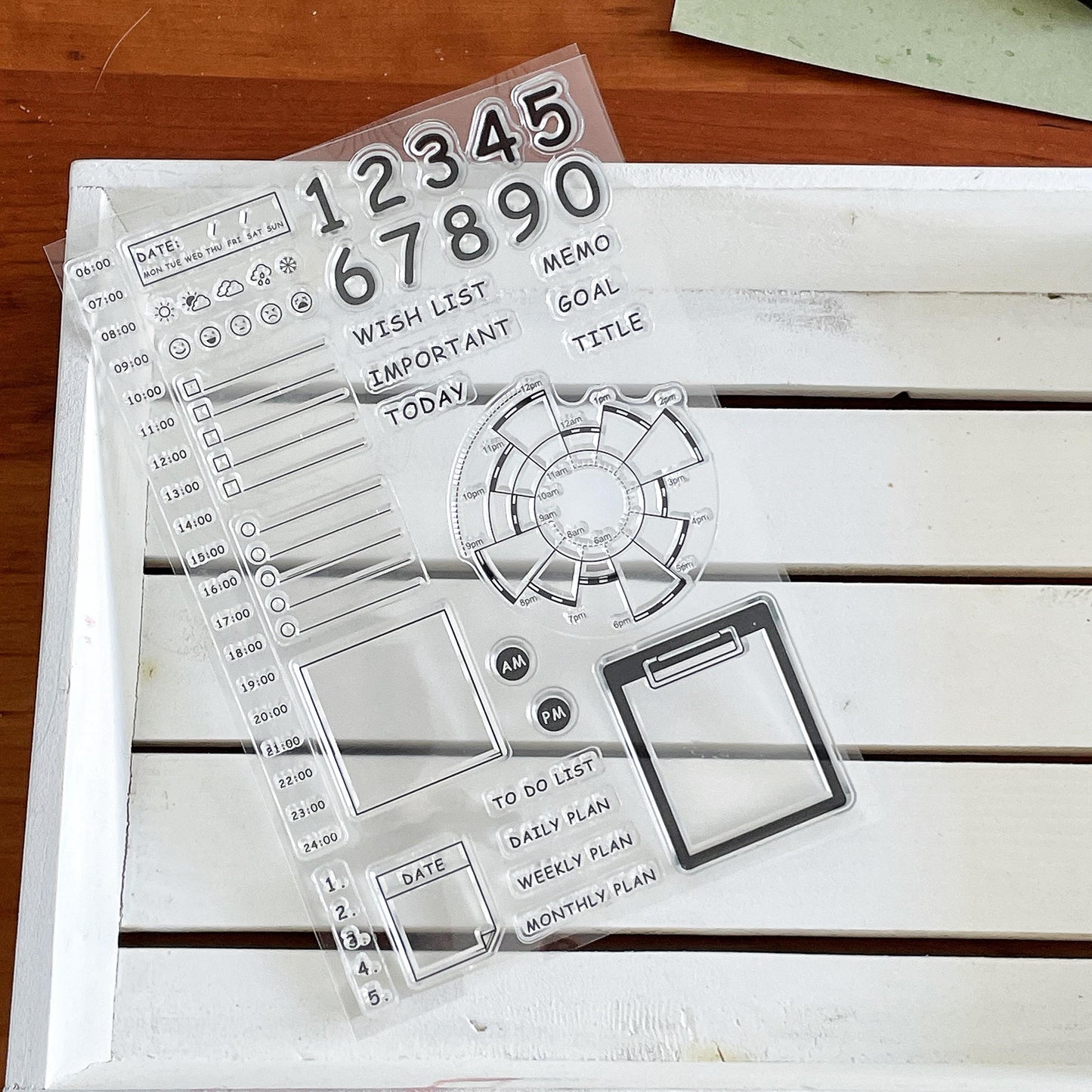 Daily Plan Time Pie Chart Clear Stamp | Timeline Checklist Weather Transparent Rubber Stamps | Bullet Journal Planner Accessories