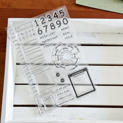 Daily Plan Time Pie Chart Clear Stamp | Timeline Checklist Weather Transparent Rubber Stamps | Bullet Journal Planner Accessories