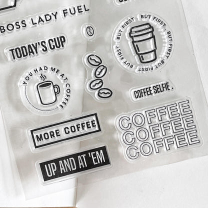 Coffee Lover Clear Stamp | Coffee Beans Cup Quote Transparent Rubber Stamps | Bullet Journal Planner Accessories Card Making