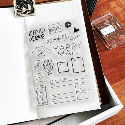 Happy Mail Clear Stamp | Postal Stamp Postage Airmail Package Delivery Transparent Rubber Stamps | Planner Accessories Card Making