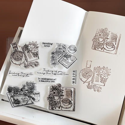 Journal Coffee Flower Clear Stamp | Planner Notebook Writing Reading Transparent Rubber Stamps | Bullet Journal Planner Accessories Supplies