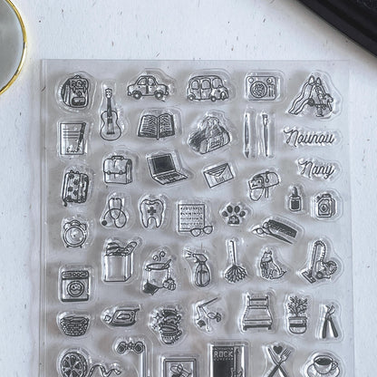 Cute Mini Icon Clear Stamp | School Work Housework Party Daily Plan Transparent Rubber Stamps | Bullet Journal Planner Accessories