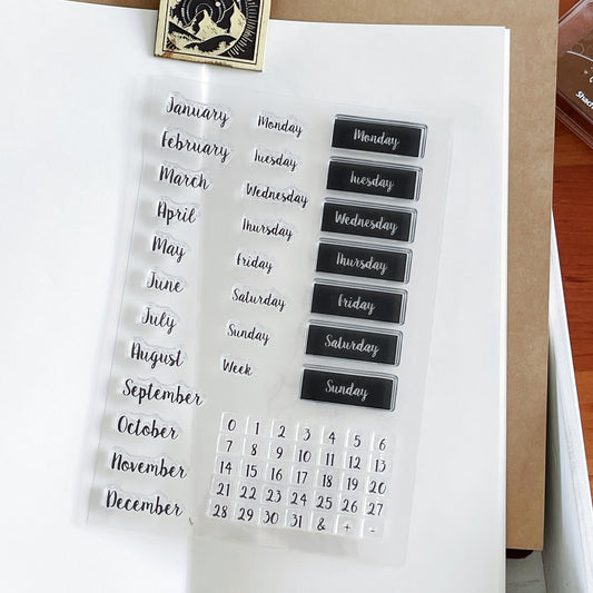 Month Week Date Calendar Clear Stamp | Daily Plan Transparent Rubber Stamps | Bullet Journal Planner Accessories Journaling Supplies