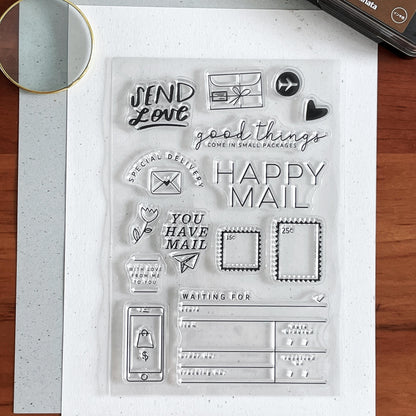 Happy Mail Clear Stamp | Postal Stamp Postage Airmail Package Delivery Transparent Rubber Stamps | Planner Accessories Card Making