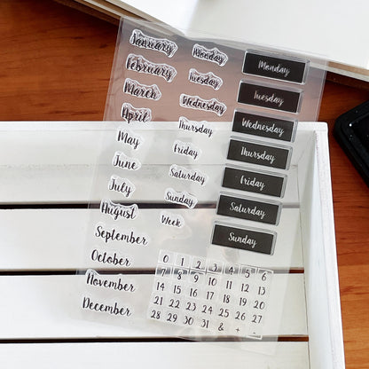 Month Week Date Calendar Clear Stamp | Daily Plan Transparent Rubber Stamps | Bullet Journal Planner Accessories Journaling Supplies