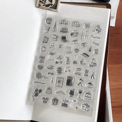 Cute Mini Icon Clear Stamp | School Work Housework Party Daily Plan Transparent Rubber Stamps | Bullet Journal Planner Accessories