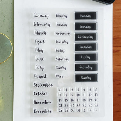 Month Week Date Calendar Clear Stamp | Daily Plan Transparent Rubber Stamps | Bullet Journal Planner Accessories Journaling Supplies