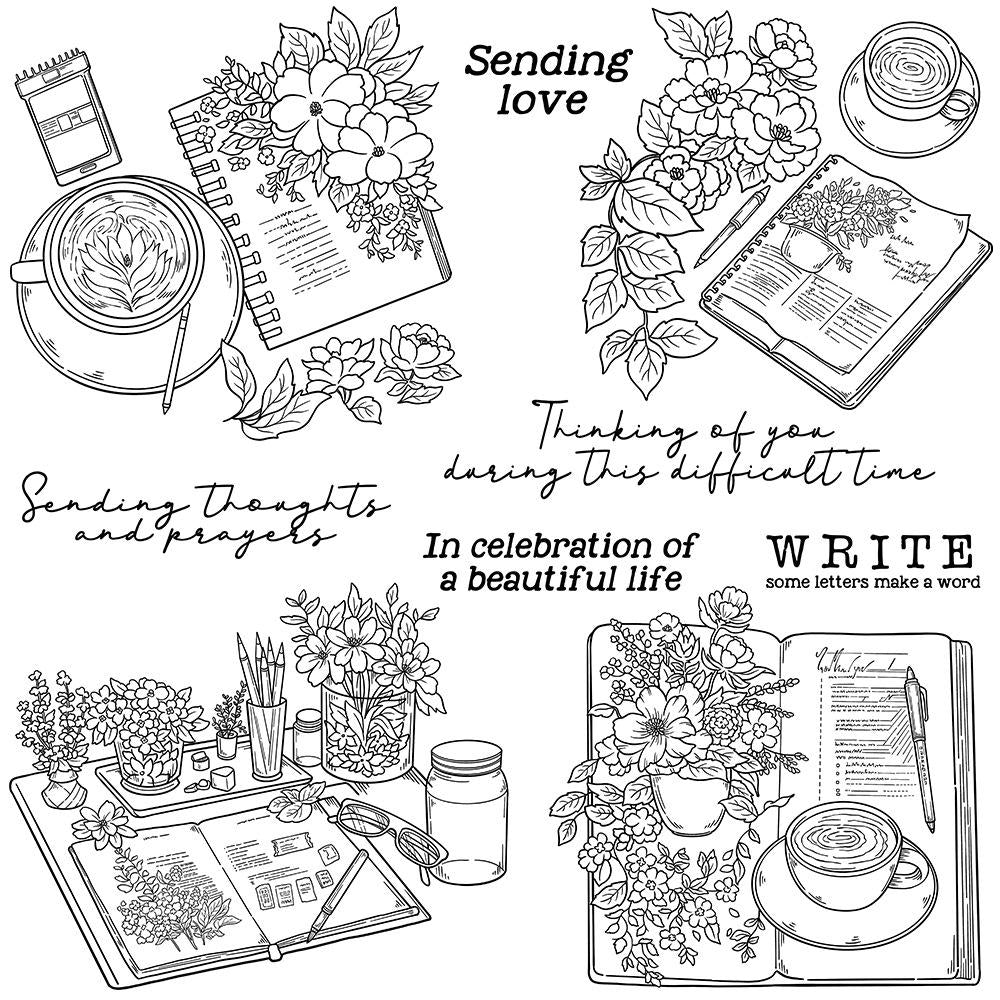 Journal Coffee Flower Clear Stamp | Planner Notebook Writing Reading Transparent Rubber Stamps | Bullet Journal Planner Accessories Supplies