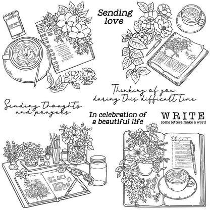 Journal Coffee Flower Clear Stamp | Planner Notebook Writing Reading Transparent Rubber Stamps | Bullet Journal Planner Accessories Supplies
