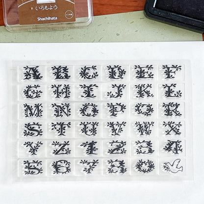 Floral Upper Case Letters Clear Stamp | Transparent Rubber Stamps | Bullet Journal Planner Accessories Supplies
