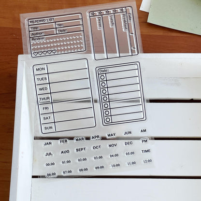 Reading List Meal Plan Weekly Plan Checklist Clear Stamp | Month Time Transparent Rubber Stamps | Bullet Journal Planner Accessories