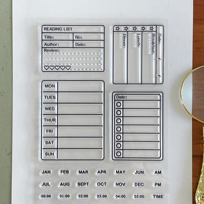 Reading List Meal Plan Weekly Plan Checklist Clear Stamp | Month Time Transparent Rubber Stamps | Bullet Journal Planner Accessories