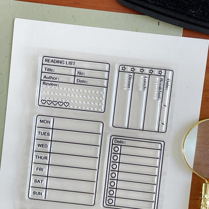 Reading List Meal Plan Weekly Plan Checklist Clear Stamp | Month Time Transparent Rubber Stamps | Bullet Journal Planner Accessories
